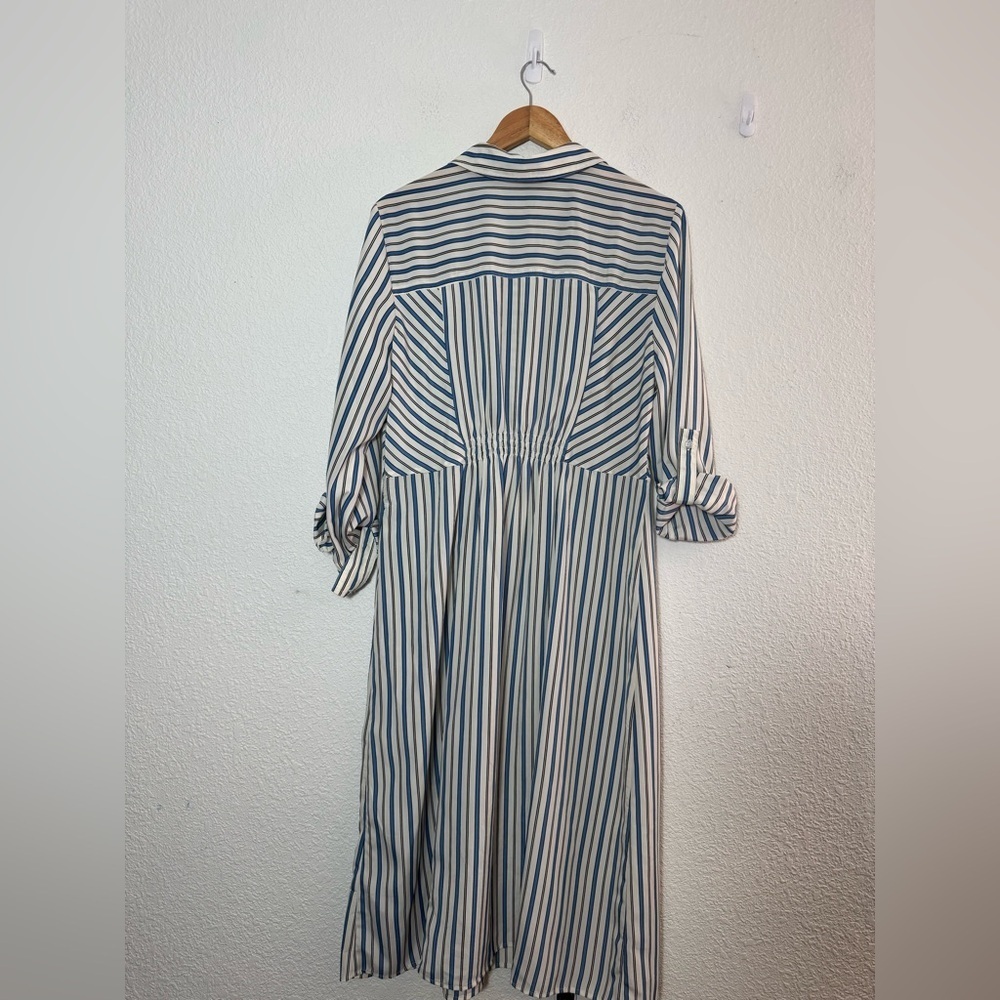 ECI New York Blue and White Striped Long Sleeve Shirt  Dress - Picture 7 of 9